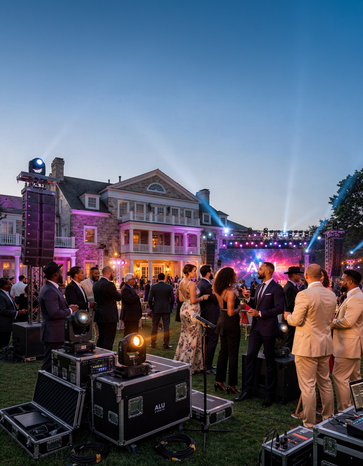 MVAVR outdoor estate event — full lighting + LED wall production